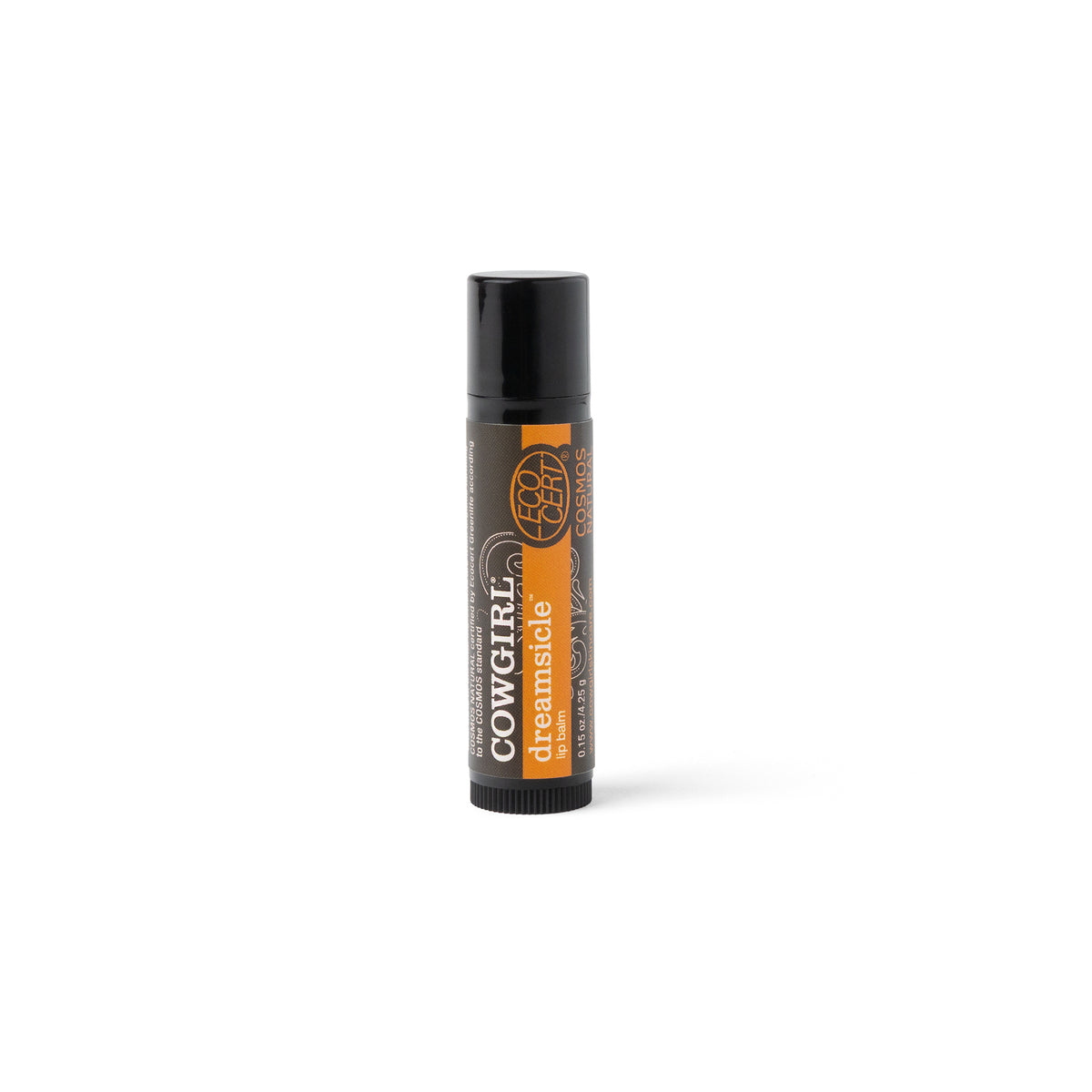 Cowgirl dreamsicle lip blam product standing straight up on turn base